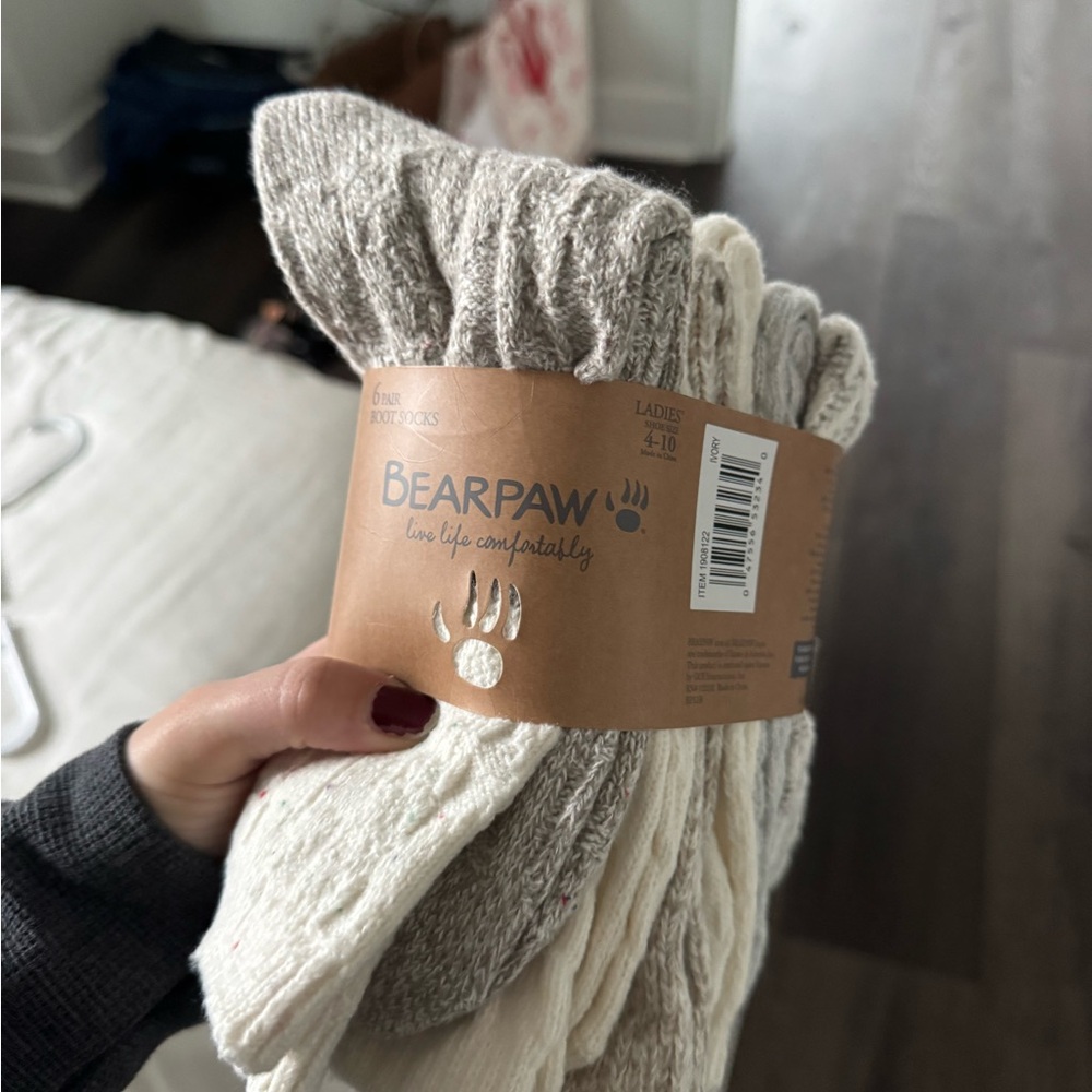 Bearpaw Gray and White Socks